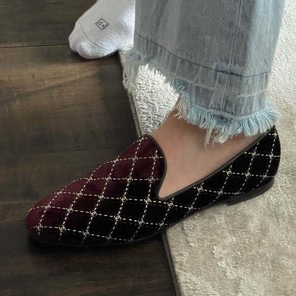 Chanel Velvet Moccasin Loafers 40.5 Burgundy - Picture 7 of 7